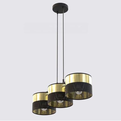 Liustra ant laido LUX 3xE27/15W/230V juoda/auksinė