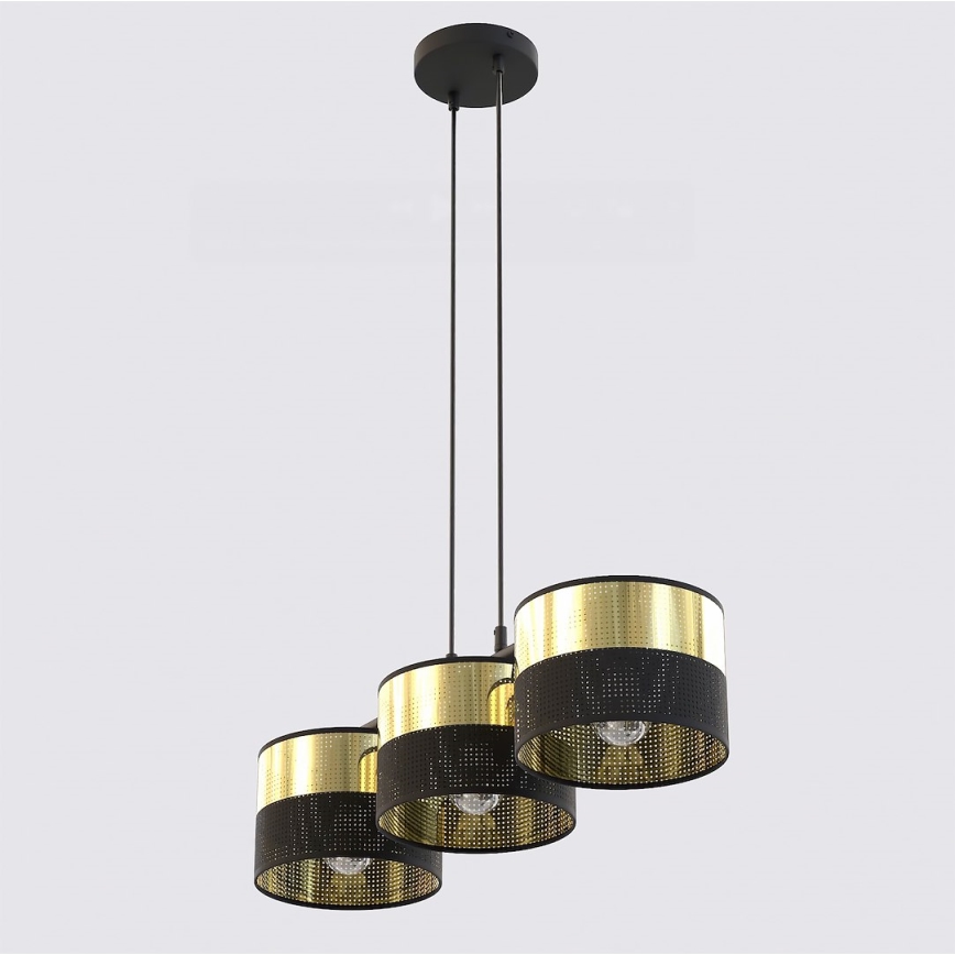 Liustra ant laido LUX 3xE27/15W/230V juoda/auksinė