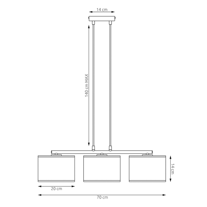 Liustra ant laido LUX 3xE27/15W/230V juoda/auksinė