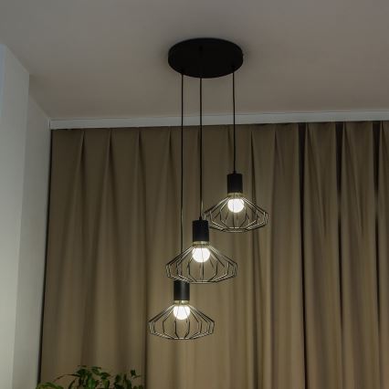 Liustra ant laido SOLANO 3xE27/15W/230V, juoda/auksinė