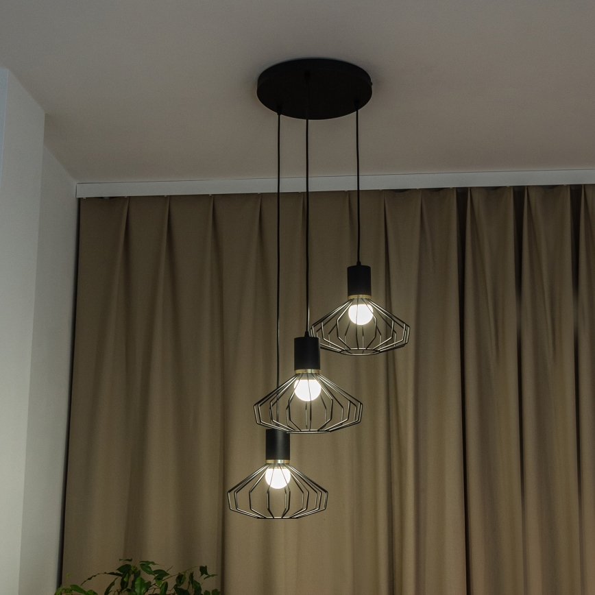 Liustra ant laido SOLANO 3xE27/15W/230V, juoda/auksinė