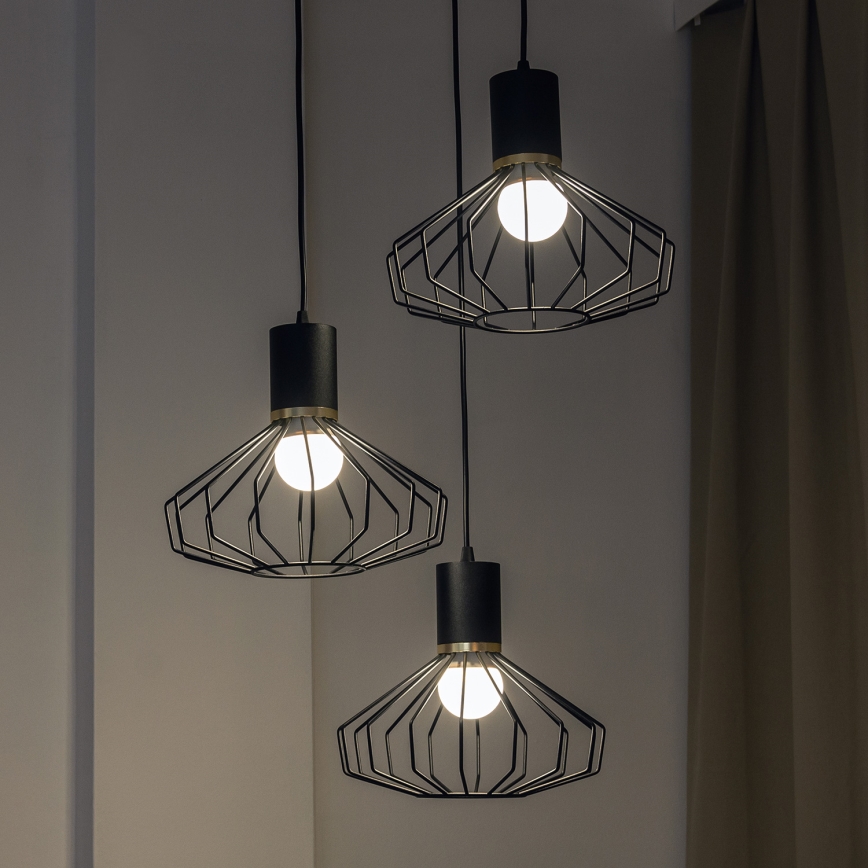 Liustra ant laido SOLANO 3xE27/15W/230V, juoda/auksinė