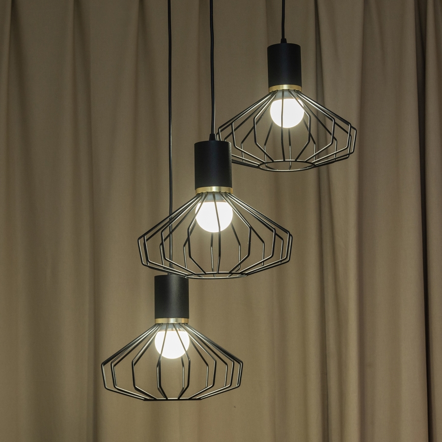 Liustra ant laido SOLANO 3xE27/15W/230V, juoda/auksinė