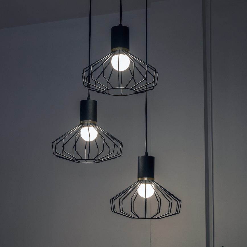 Liustra ant laido SOLANO 3xE27/15W/230V, juoda/auksinė