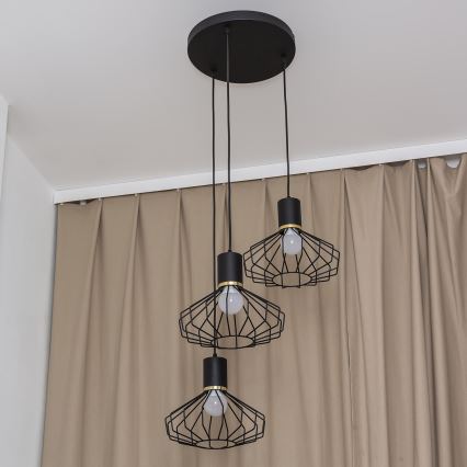 Liustra ant laido SOLANO 3xE27/15W/230V, juoda/auksinė