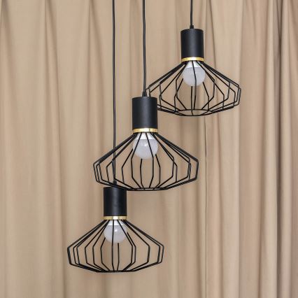 Liustra ant laido SOLANO 3xE27/15W/230V, juoda/auksinė