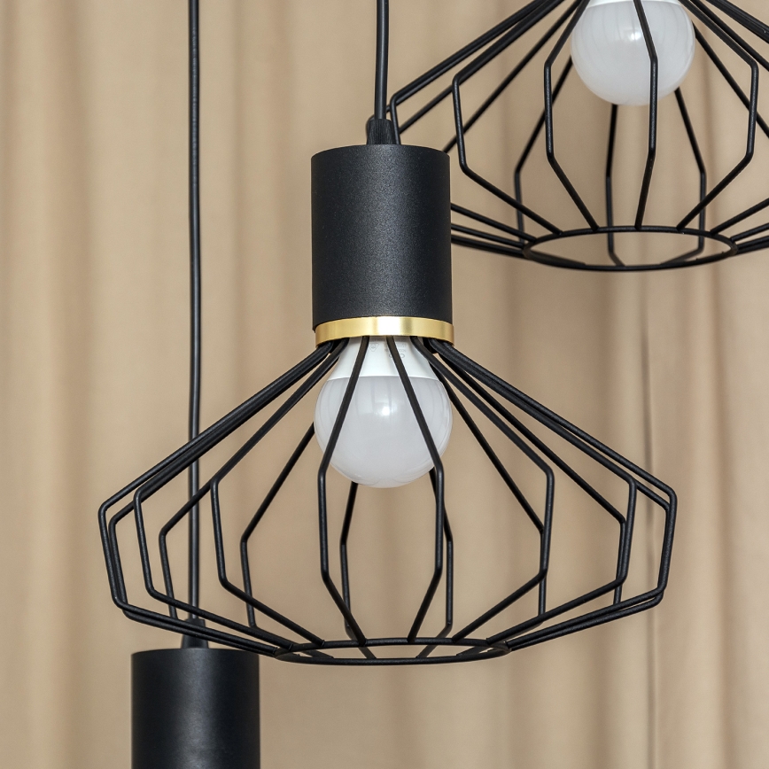 Liustra ant laido SOLANO 3xE27/15W/230V, juoda/auksinė