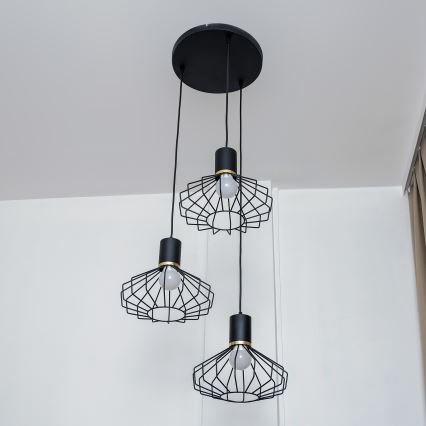 Liustra ant laido SOLANO 3xE27/15W/230V, juoda/auksinė