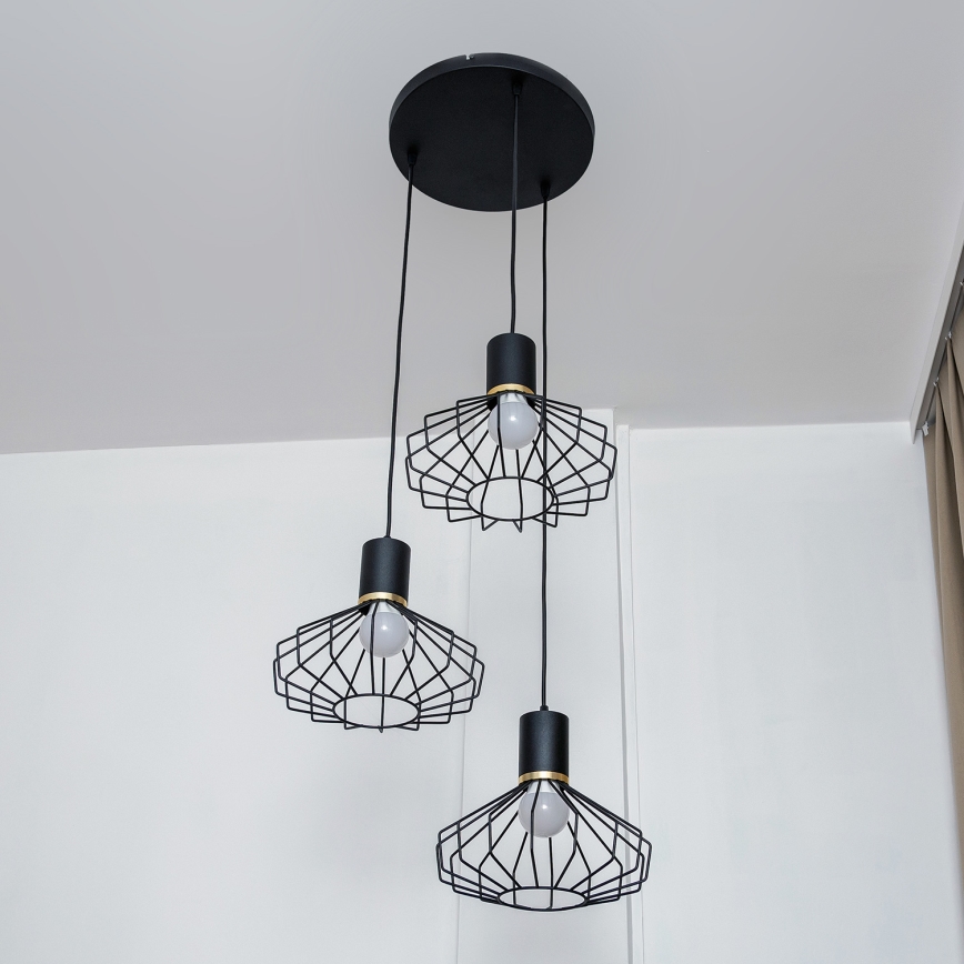Liustra ant laido SOLANO 3xE27/15W/230V, juoda/auksinė