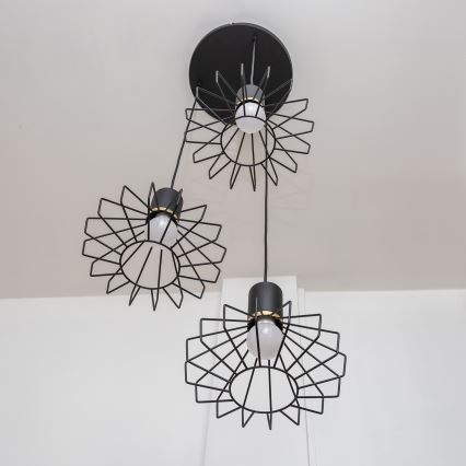 Liustra ant laido SOLANO 3xE27/15W/230V, juoda/auksinė