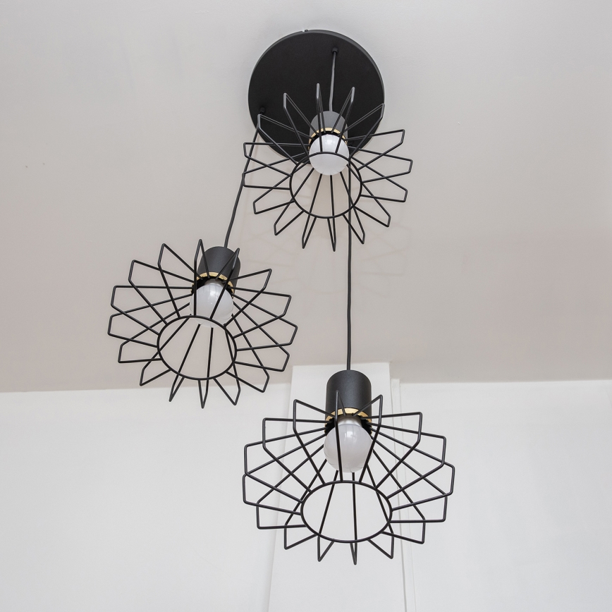 Liustra ant laido SOLANO 3xE27/15W/230V, juoda/auksinė