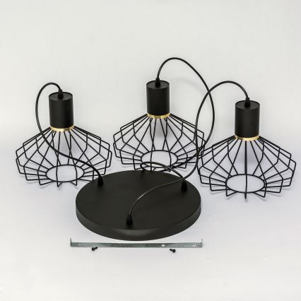 Liustra ant laido SOLANO 3xE27/15W/230V, juoda/auksinė