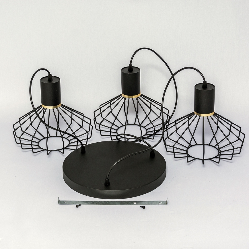 Liustra ant laido SOLANO 3xE27/15W/230V, juoda/auksinė