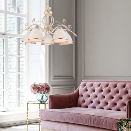 Liustra su grandine RETRO II 5xE27/60W/230V, balta patina