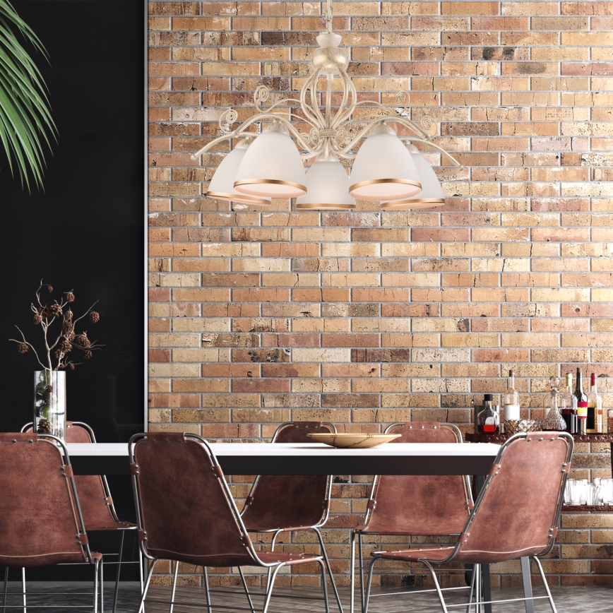 Liustra su grandine RETRO II 5xE27/60W/230V, balta patina