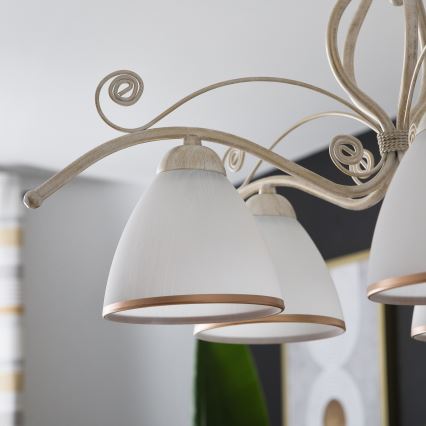 Liustra su grandine RETRO II 5xE27/60W/230V, balta patina