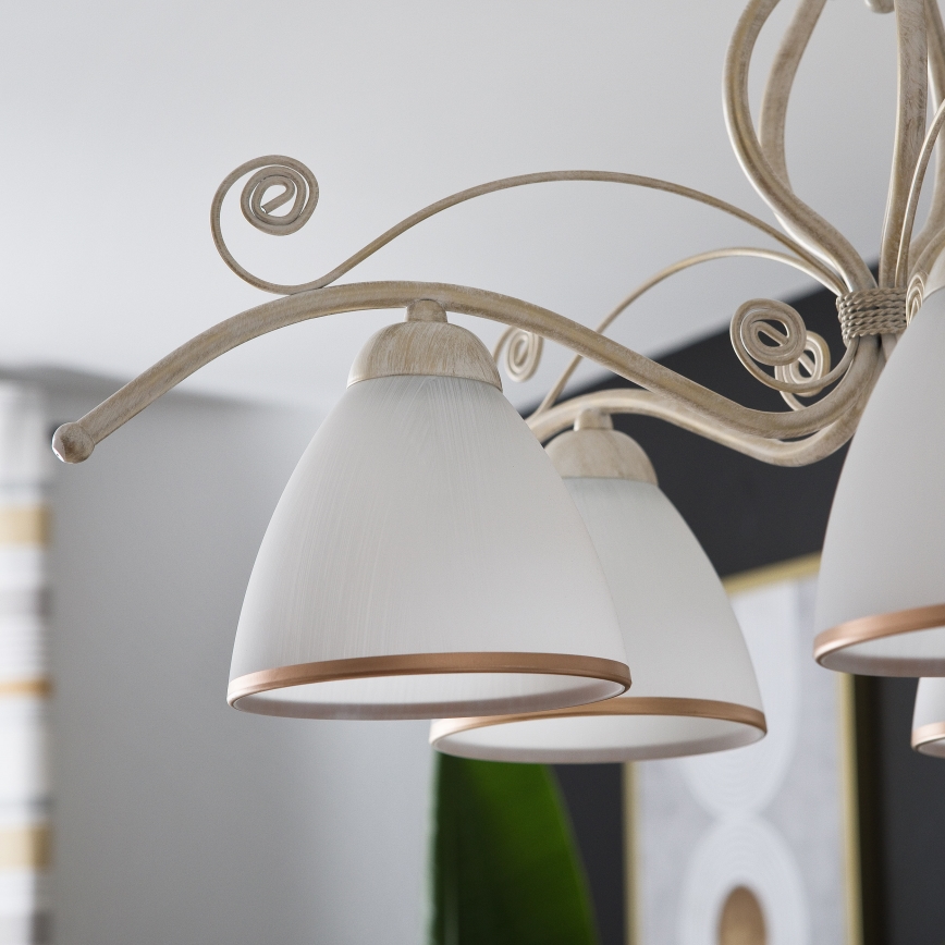 Liustra su grandine RETRO II 5xE27/60W/230V, balta patina