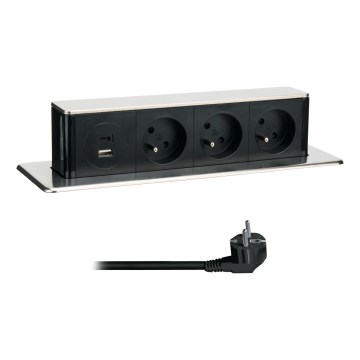 Lizdo stulpelis stalviršiui 3x230V + USB-A + USB-C