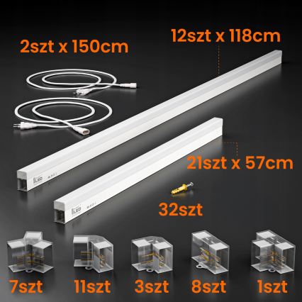 Lubų LED šviestuvas HEXAGON, 426 W, 85-265 V, 6500 K, 484x243 cm, CRI 90, IP44, balta