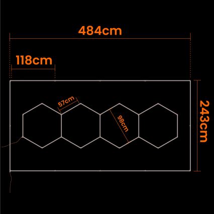 Lubų LED šviestuvas HEXAGON, 426 W, 85-265 V, 6500 K, 484x243 cm, CRI 90, IP44, balta
