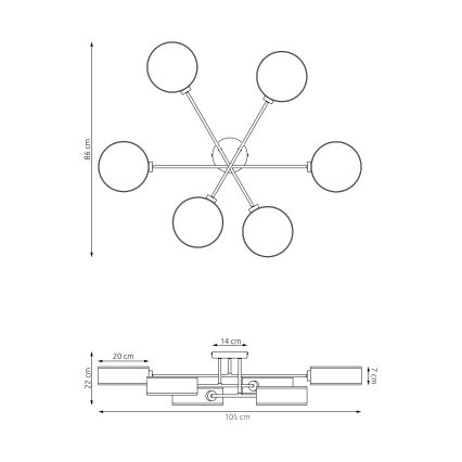 Lubinis liustras MAGA 6xE14/10W/230V juodas/pilkas