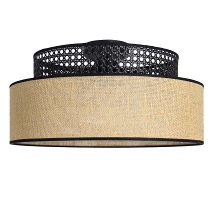Lubinis šviestuvas BOHO 1xE27/60W/230V diametras 40 cm juoda/rotangas