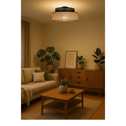 Lubinis šviestuvas BOHO 1xE27/60W/230V juoda/rotangas