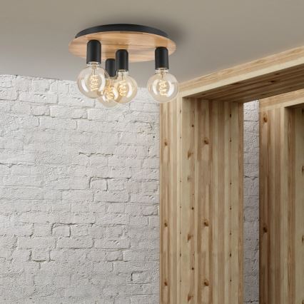 Lubinis šviestuvas DUSTY 4xE27/15W/230V diametras 34 cm ąžuolas/juoda