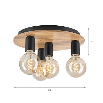 Lubinis šviestuvas DUSTY 4xE27/15W/230V diametras 34 cm ąžuolas/juoda