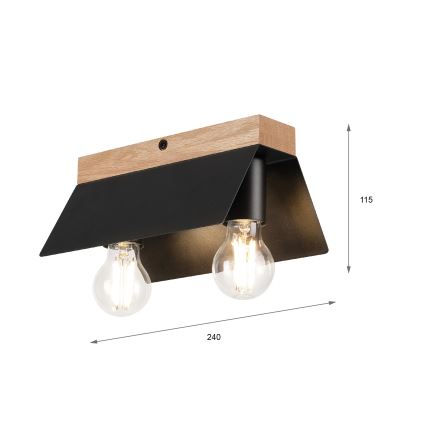 Lubinis šviestuvas ESME 2xE27/15W/230V juoda/ąžuolas