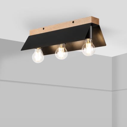 Lubinis šviestuvas ESME 3xE27/15W/230V juoda/ąžuolas