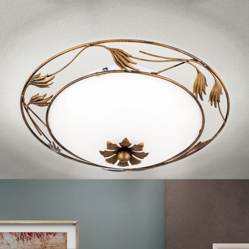Lubinis šviestuvas FLEUR 2xE27/60W/230V diametras 40 cm bronza