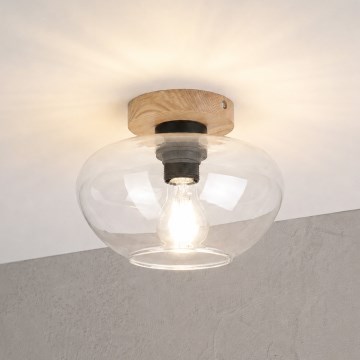 Lubinis šviestuvas FLO WOOD 1xE27/15W/230V ąžuolas/skaidrus, skersmuo 22 cm