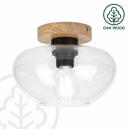 Lubinis šviestuvas FLO WOOD 1xE27/15W/230V ąžuolas/skaidrus, skersmuo 22 cm