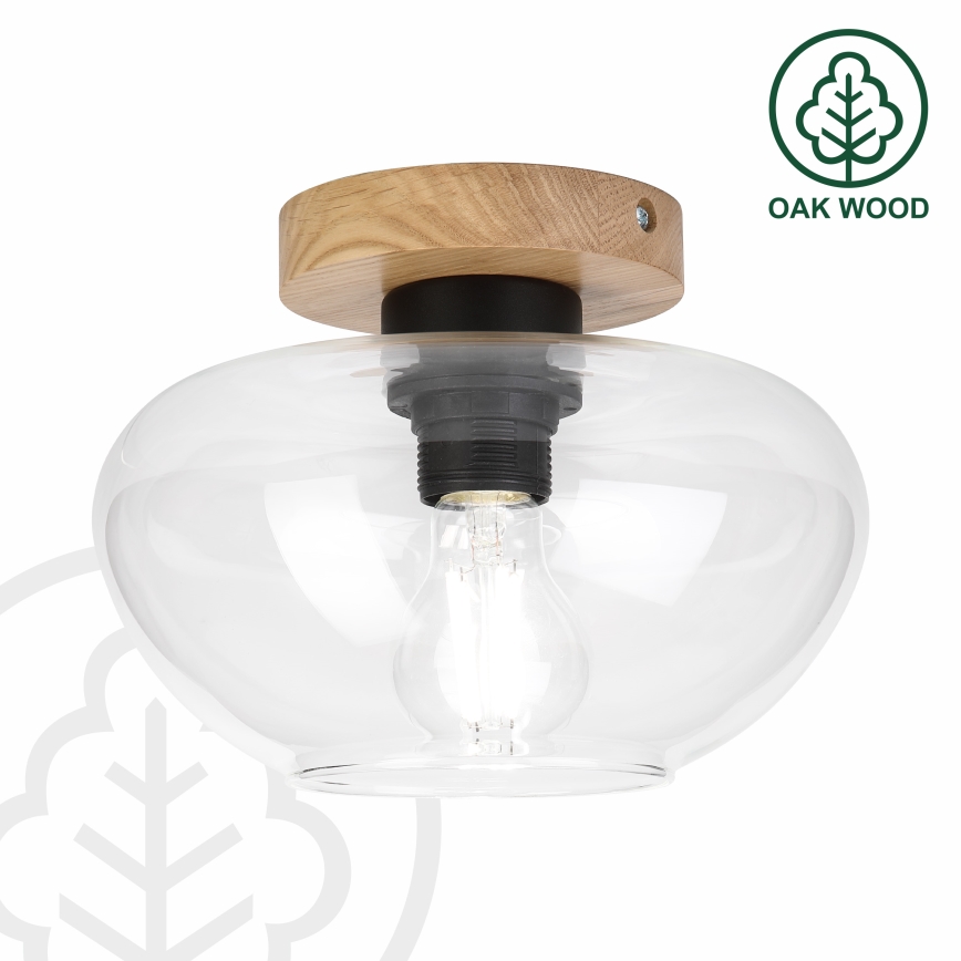 Lubinis šviestuvas FLO WOOD 1xE27/15W/230V ąžuolas/skaidrus, skersmuo 22 cm