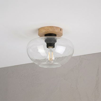 Lubinis šviestuvas FLO WOOD 1xE27/15W/230V ąžuolas/skaidrus, skersmuo 22 cm