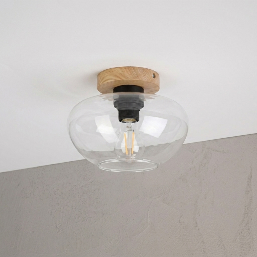 Lubinis šviestuvas FLO WOOD 1xE27/15W/230V ąžuolas/skaidrus, skersmuo 22 cm