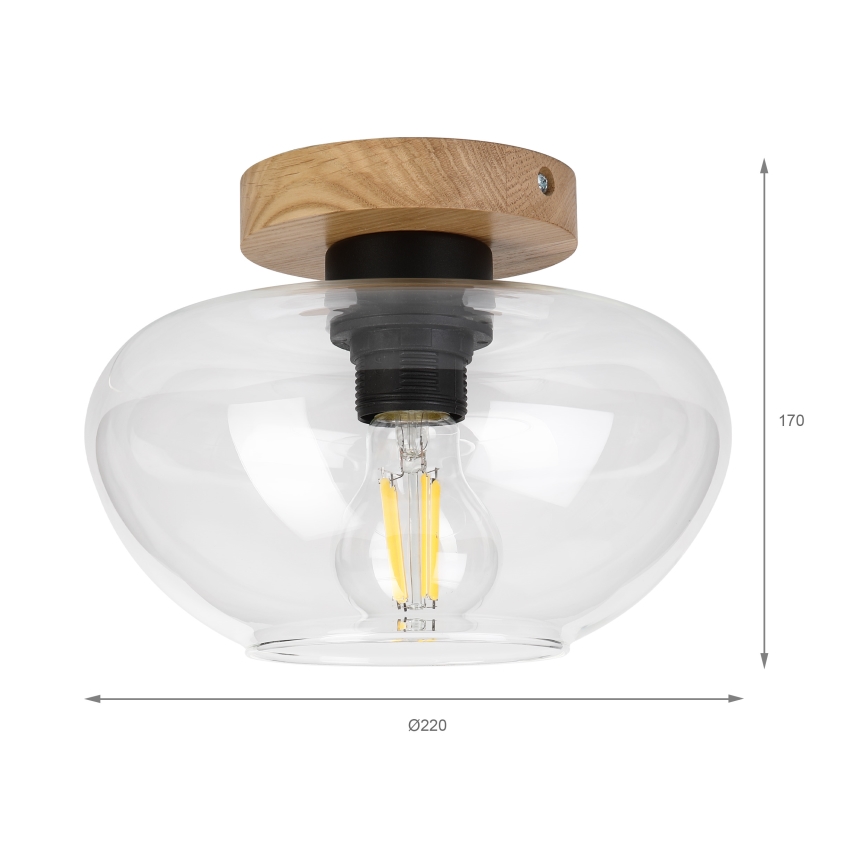 Lubinis šviestuvas FLO WOOD 1xE27/15W/230V ąžuolas/skaidrus, skersmuo 22 cm