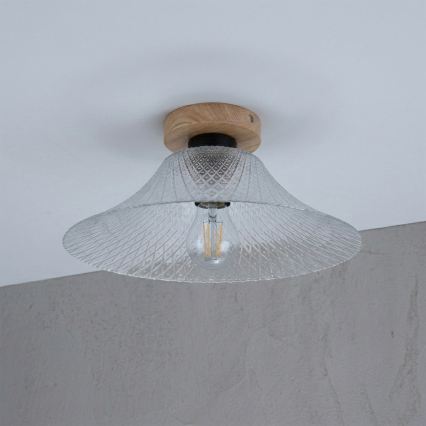 Lubinis šviestuvas JULL WOOD 1xE27/15W/230V ąžuolas/skaidrus, skersmuo 34 cm