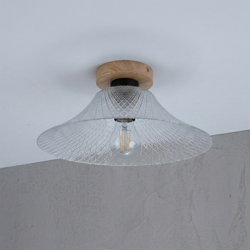 Lubinis šviestuvas JULL WOOD 1xE27/15W/230V ąžuolas/skaidrus, skersmuo 34 cm
