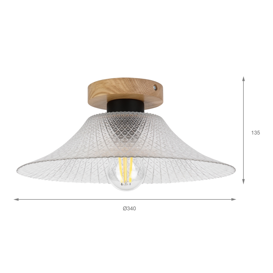Lubinis šviestuvas JULL WOOD 1xE27/15W/230V ąžuolas/skaidrus, skersmuo 34 cm