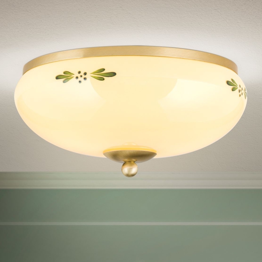 Lubinis šviestuvas LANDHAUS 2xE27/60W/230V diametras 28 cm žalvaris/smėlio spalva