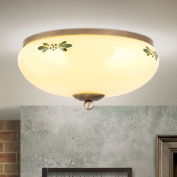 Lubinis šviestuvas LANDHAUS 2xE27/60W/230V skersmuo 28 cm bronzinis/kreminis/žalias