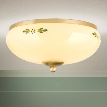 Lubinis šviestuvas LANDHAUS 2xE27/60W/230V skersmuo 28 cm žalvaris/smėlio spalva/žalia