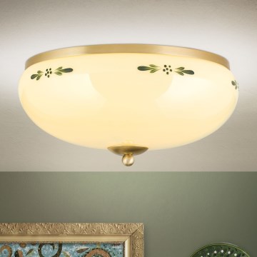 Lubinis šviestuvas LANDHAUS 3xE27/60W/230V skersmuo 35 cm žalvaris/smėlinė/žalia