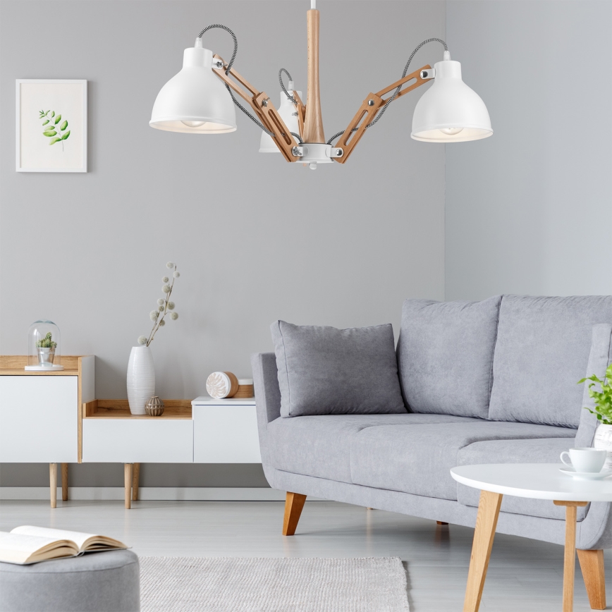 Prie sieną montuojamas šviestuvas MARCELLO 3xE27/60W/230V iš bukmedžio