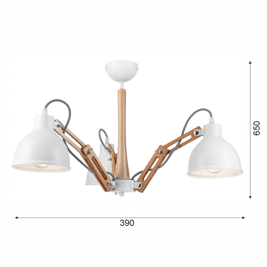 Prie sieną montuojamas šviestuvas MARCELLO 3xE27/60W/230V iš bukmedžio