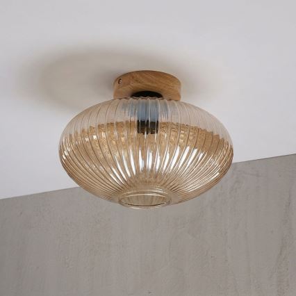 Lubinis šviestuvas MILOU WOOD 1xE27/15W/230V ąžuolas/dūminė smėlio spalva, skersmuo 29 cm