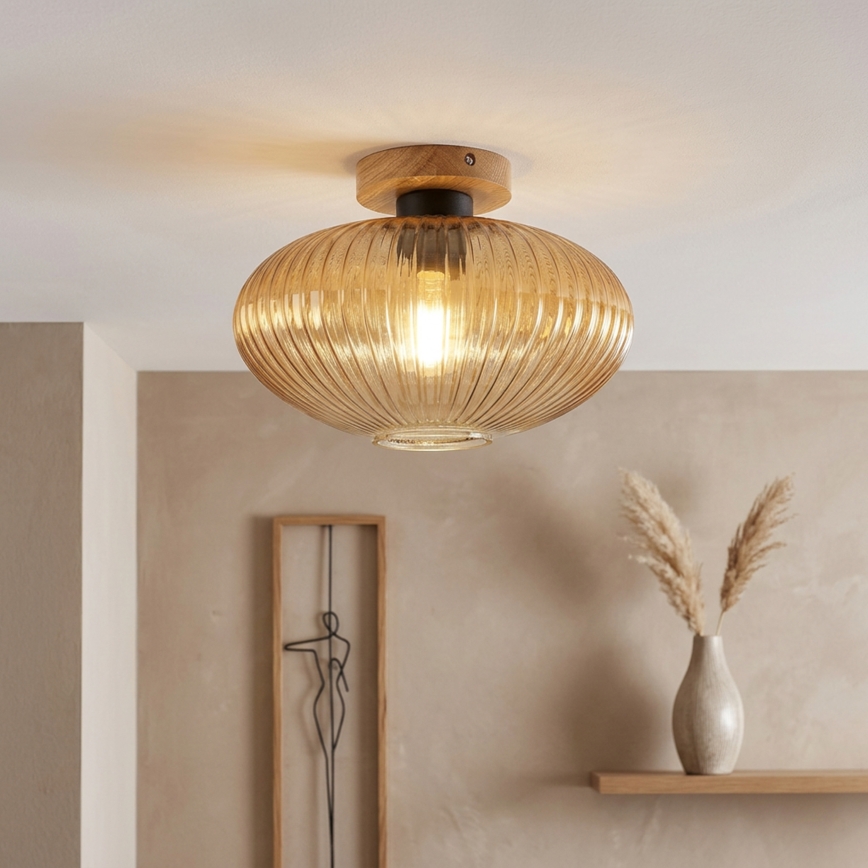 Lubinis šviestuvas MILOU WOOD 1xE27/15W/230V ąžuolas/dūminė smėlio spalva, skersmuo 29 cm