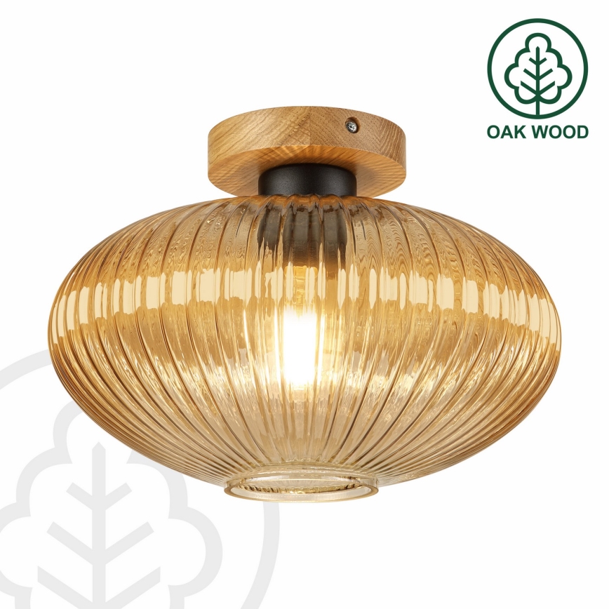 Lubinis šviestuvas MILOU WOOD 1xE27/15W/230V ąžuolas/dūminė smėlio spalva, skersmuo 29 cm